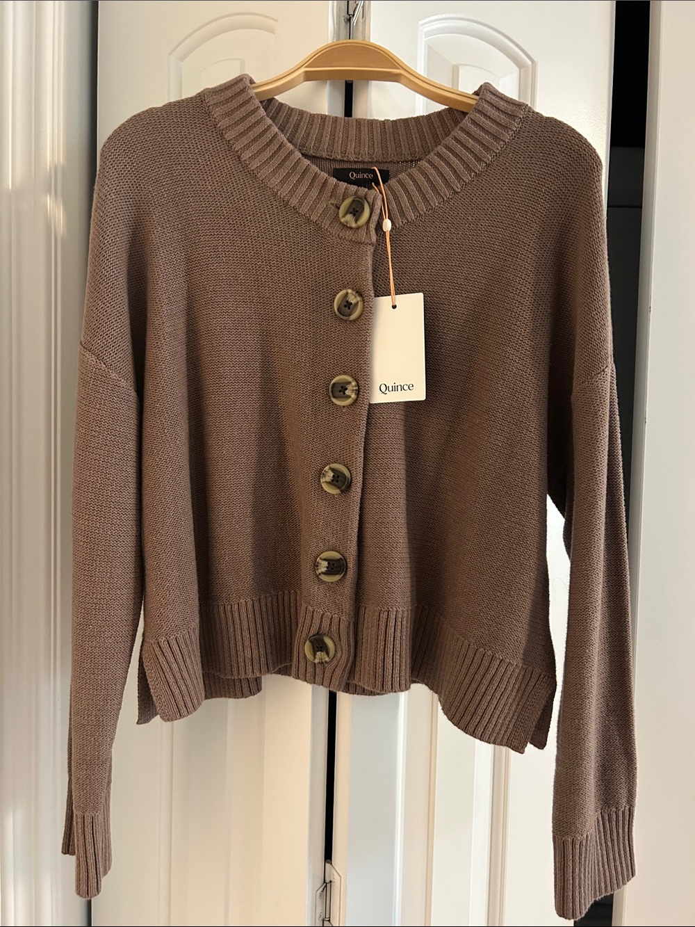 Quince Taupe Button-Up Women's Cardigan Sweater